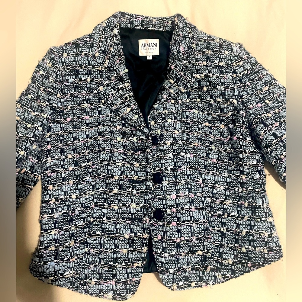 Armani Collezioni Cotton/Wool Blend Tweed Notched Lapel Blazer Jacket 
Size 4